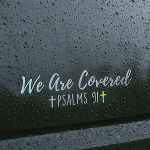 2PCS We Are Covered Psalms 91 Car Stickers, Christian Bible Verse Vinyl Decals for Cars, Trucks, Bumpers, Laptops, Windows & Luggage – Faith Quote Waterproof Reflective Stickers