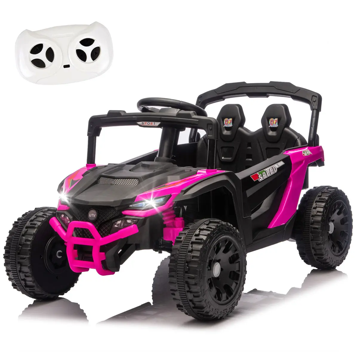 24V Battery Powered Kids Ride On UTV with 2.4G Parental Remote Control, Dual 80W Motors, 4-Wheel Suspension, Anti-Collision Bar, High Chassis Anti-Slip Grip Wheels, Bluetooth Music, 1.86-3.11MPH Speed for Kids Ages 3-5