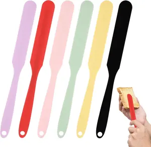 6PCS Jar Spatula Silicone,Long Handle Jar Scraper,Jam Spreader,Cake Cream Butter Spatulas,for Mixing Cake Cream Butter Sourdough(9.5inch)