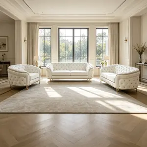 White Flannel 3-Piece Living Room Sofa, ultra-plush brushed flannel brings warm cloud-like softness. Bright pure white creates a bright minimalist home vibe, the matched 3-piece set meets daily family seating needs perfectly。