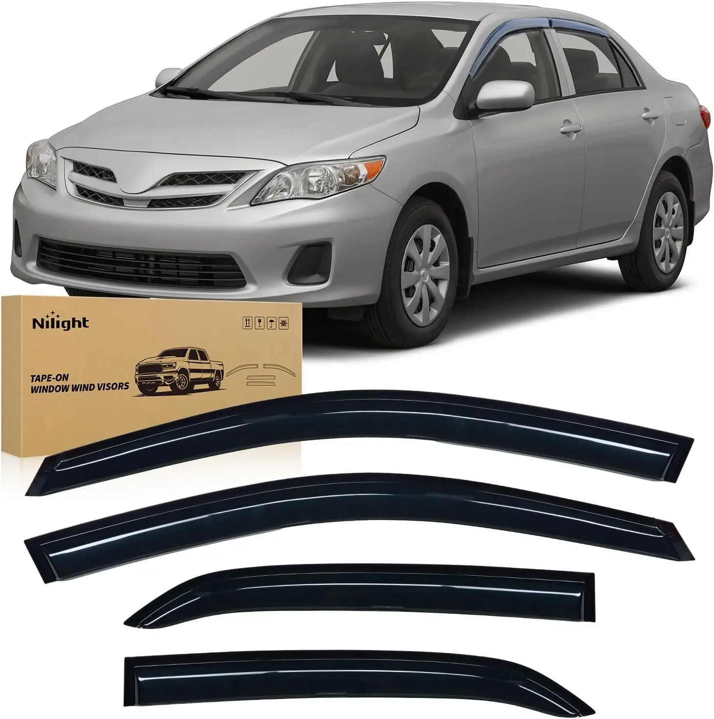 Nilight Out-Channel Side Window Visors - 4PCS Modified Acrylic Car Exterior Accessories, Fog Prevention Heat Mounting Wind Guards for 2009-2013/2014-2019 Toyota Corolla, Side Window Visor, Visor Deflector