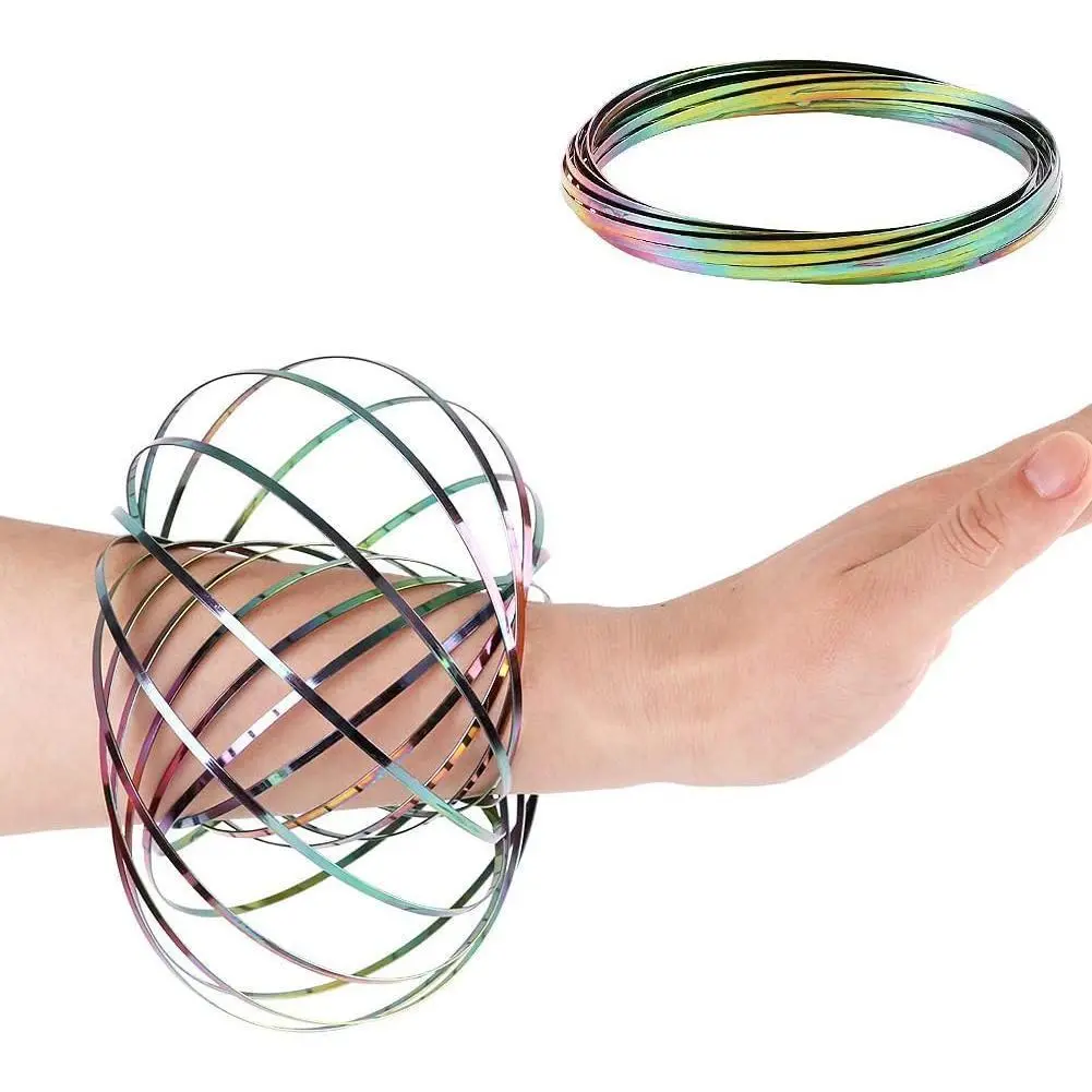Tactile Fidget Flow Ring Spinner Toy - 5.1 Inches 304 Stainless Steel, Rugged Corrosion-Resistant Geometric Sensory Spring, Color-Changing Compact Comfort-Fit, Calming Office Desk/Science Gift for Kids