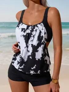 Women's Gradient Cropped Tankini Set - Adjustable Straps Spring Summer Beach Chic