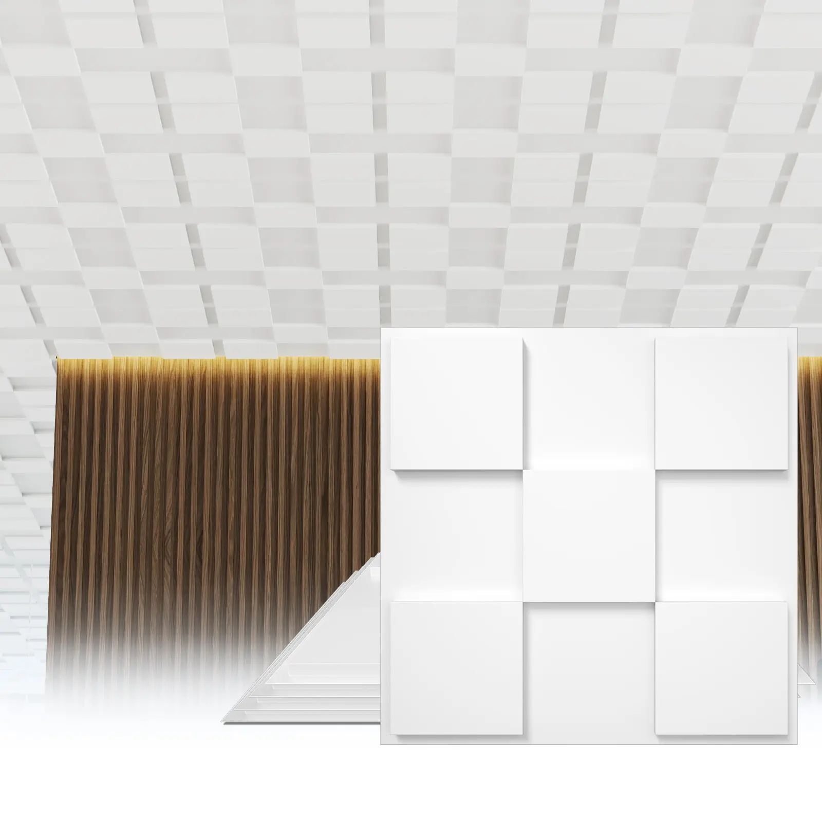 LOOYEE 24 Pcs 2x2 Ft (24x24 In) Geometric Cross-Shaped PVC Panels Wall, Lightweight Waterproof Cuttable Cracking Resistant 3D Modern Ceiling Tiles for 15/16" T-Bar Grid Systems, Basements/Bathroom/Commercial Use (Covers 96 Sq.Ft)