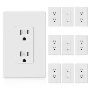 Matte White Decorator Wall Receptacle Outlets, Tamper Resistant 15 Amp Standard Electrical Wall Outlet, Residential Grade, Self-grounding, 125V, Mid Size Wall Plate Included, UL Listed, 10 Pack