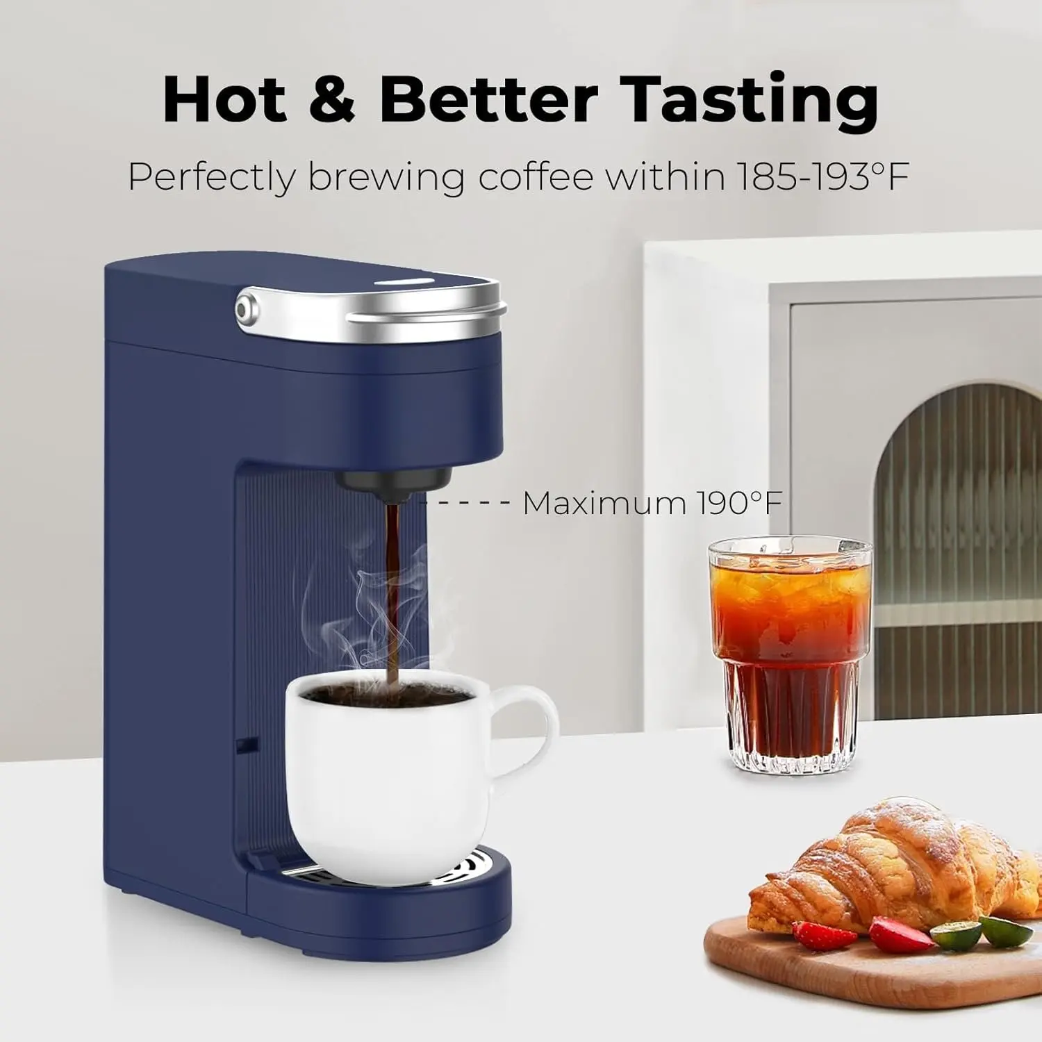 Slim Single Serve Coffee Maker for K Pods, One Cup Coffee Maker Fits 7.3" Travel  Mugs, Coffee Machine with 6 to 12oz Brew Sizes, Navy Blue - TikTok Shop