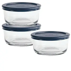 Anchor Set of 3 Glass Food Storage Containers with Blue Lids for Airtight Preservation and Easy Organization