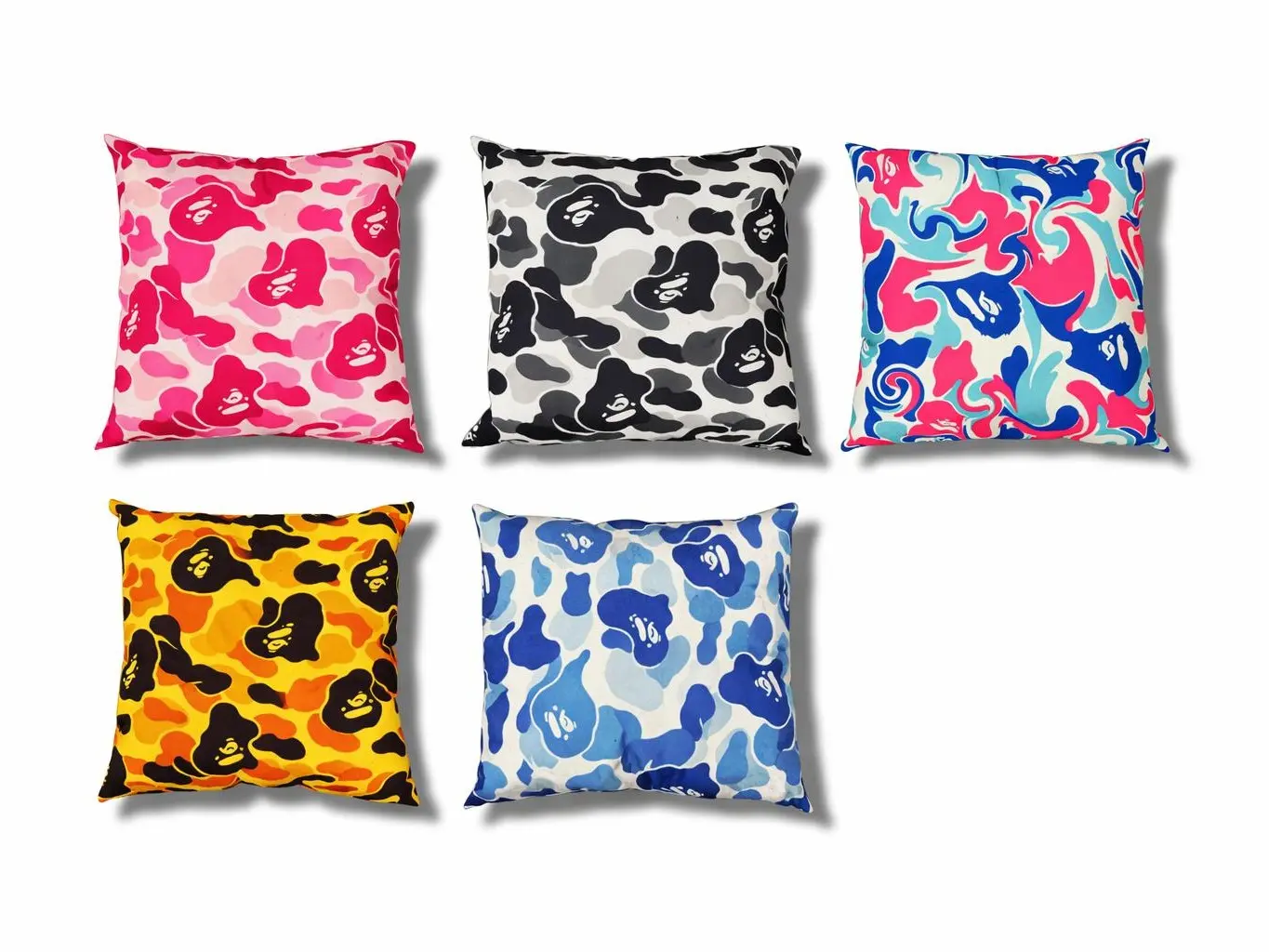 Caviar Classic Bape Camo ABC Fully Stuffed Throw Pillow, 18x18 inches, Pre-Filled Ready-to-Use, Durable Textured Fabric, Soft Structured Feel, Zippered, for Aesthetic Room Decor, Dorm Room Needs, Apartment Accessories