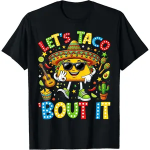 100% Cotton Let's Taco Bout It Funny Mexican Tacos Cinco De Mayo Boy T-Shirt