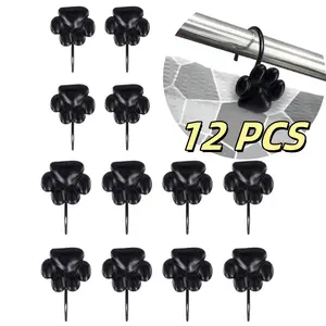 12Pcs Black Cute Cartoon Paw Decorative Shower Curtain Hook, Metal Shower Curtain Hook, Curtain Hook For Bathroom Shower Curtain Rod, Bathroom Accessories - Home Improvement. Resistant Plastic
