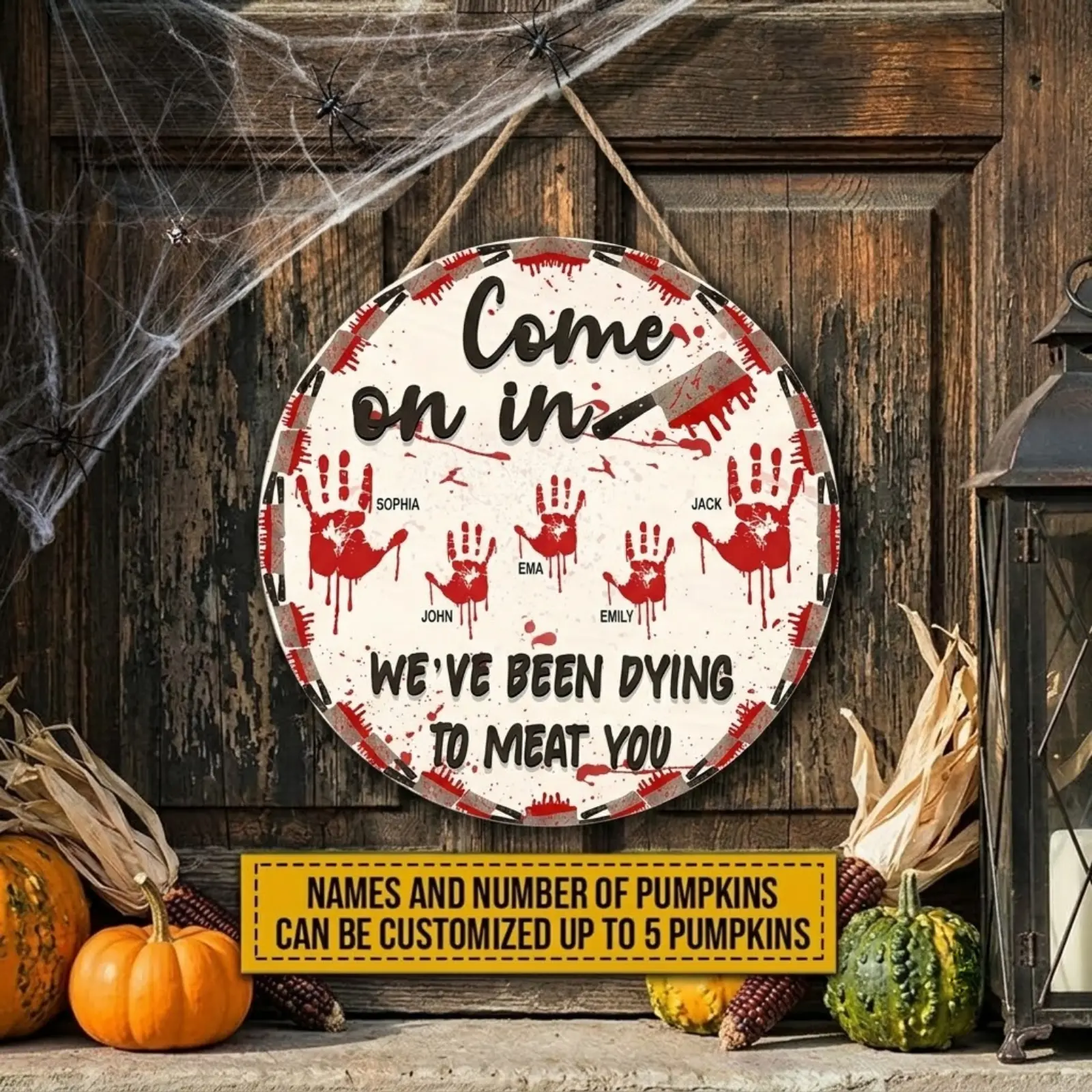 Come On In Halloween Decor Personalized Family Members Custom Round Wood Door Sign, Personalized Name Hanging Sign, Funny Spooky Front Door Decor, Halloween Porch Decoration, Round Wooden Wall Plaque for Home, Bar, Garage, Cafe, Garden, Housewarming Gift