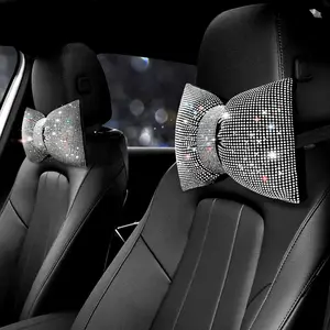 2 count Rhinestone  Headrest  Pillow for Driving with Bling Bling  Bow Pillow  Accessories for Women (/White)