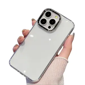 【New】Luxury Clear iPhone Case with Electroplated Metal Lens Frame for 12-17 Pro/ProMax/Plus/Air, TPU Shockproof Corners, Full Body Protective Soft Cover, High Transparent Slim Design