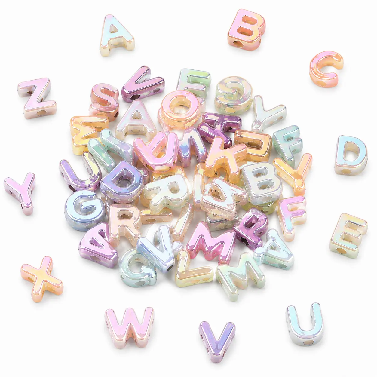 30PCS Rainbow Iridescent Acrylic Alphabet Beads, Random Mixed Letter Charms for DIY Jewelry Making, Name Bracelets, Friendship Gifts, Keychains, Phone Charms, Bag Charms and Craft Projects（Includes beads only） making accessory