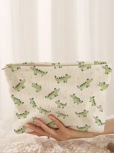 Cute Dinosaur Print Makeup Bag, Lightweight Multi-Functional Cartoon Style Travel Pouch, Perfect for All Occasions and Casual Use