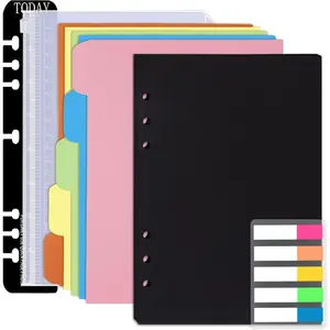 A5 Planner Inserts 6 Rings Planner Refills Set, 60 Sheet Black Blank  Loose Leaf Paper w/Zipper Pouch, Binder Dividers, Ruler, Index Tab for Journal, Double-sided, Undated, 8.3x5.6in