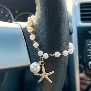 Car Steering Wheel Pendant Accessories Starfish Pearl Charm Rearview Mirror Hanging Decor Unique Trendy Gift for Car Lovers Car Ornament