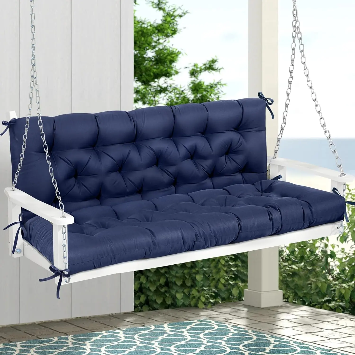 Porch Swing Cushions, Memory  Swing Cushion for Outdoor Furniture, Patio 2-3 Seater Cushion Replacement with Headrest for Swing Chair, 60x40 Inch (Blue)