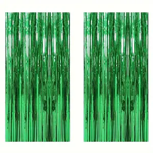 2pcs/set Green Streamers Backdrop Jungle Party Decorations Foil Fringe Backdrop Photo Booth Backdrop, Wall Hanging Backdrop for Birthday Dinosaur Animal Football St Patricks Day Irish Shower Spring Party supplies, Football Party Decoration, Home Decor