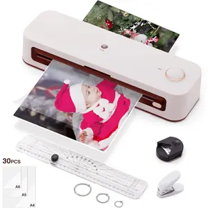 A4 Laminator with 30 Laminating Films for A4/A5/A6, Thermal and Cold Laminating Machine with Paper , Corner Rounder and Punch, for School Office Family (White)