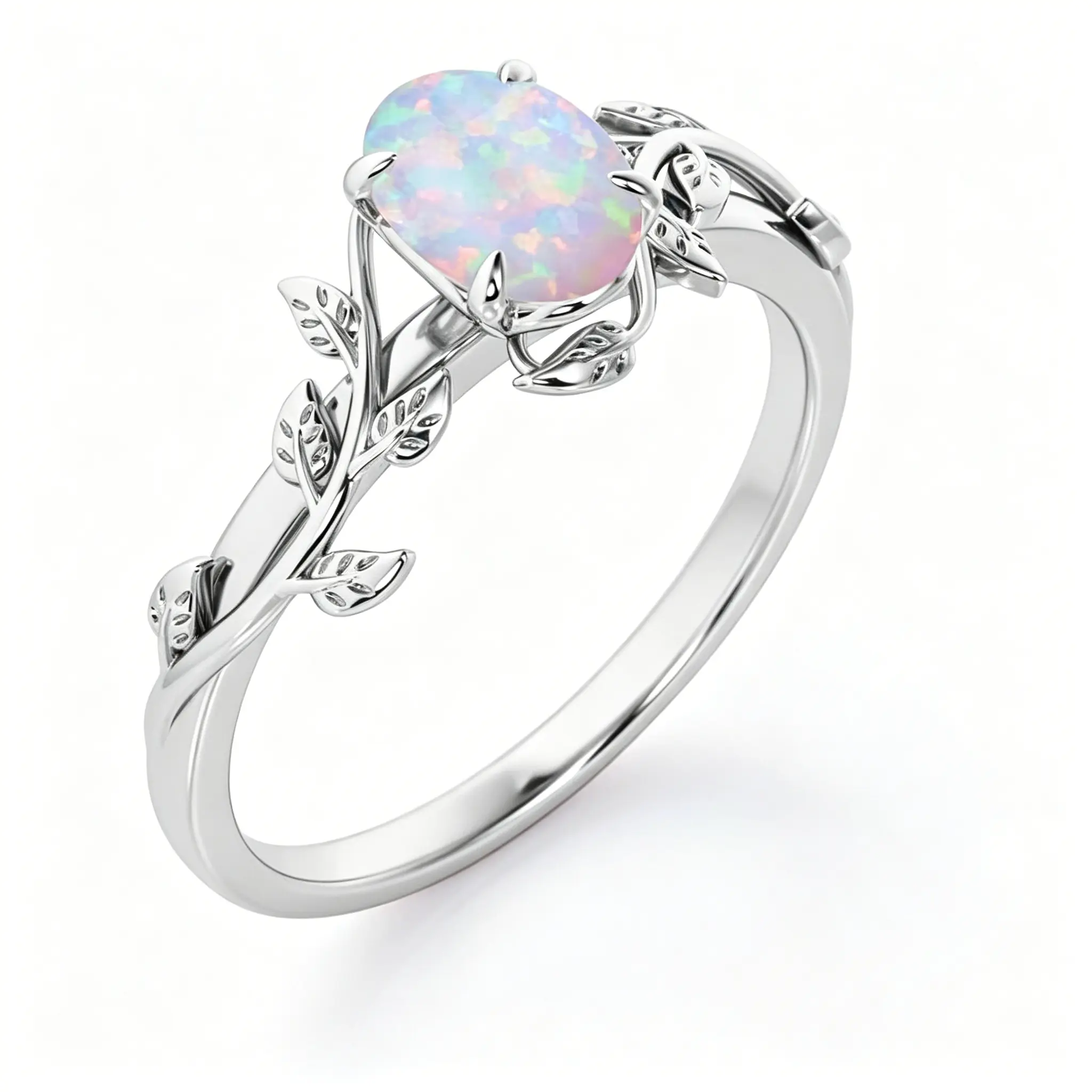 Women's 925 Sterling Silver Opal Rings Wedding Engagement Anniversary Promise Band Jewelry