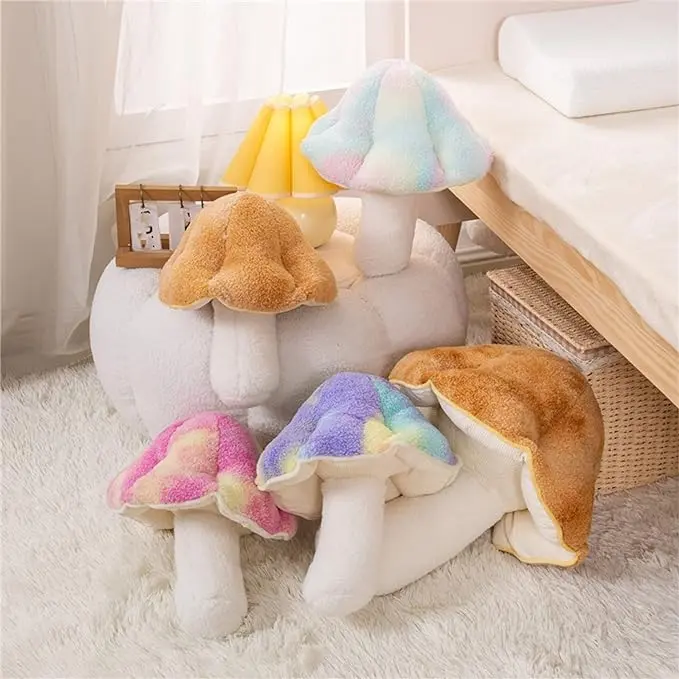 Mushroom Pillow Floor Pillow Sofa Cushion Home Decoration Reading Pillow (32cm, Kaki )