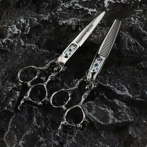 6.0-inch silver dragon handle hairdressing scissors made of 6cr steel, cutting and thinning scissors, ergonomically designed right-handed scissors, Hair Styling Set, Hair Cutting Accessories