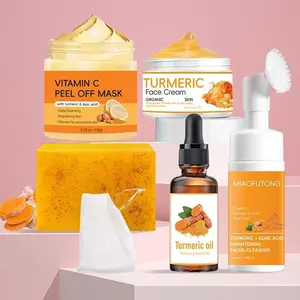 Deep Cleaning Turmeric Skin Care Kit, Skin Prep Set, Nourishing Moisturizing Vitamin C Peel Off Mask & Cleaning Soap & Facial Cleanser & Turmeric Oil & Face Cream