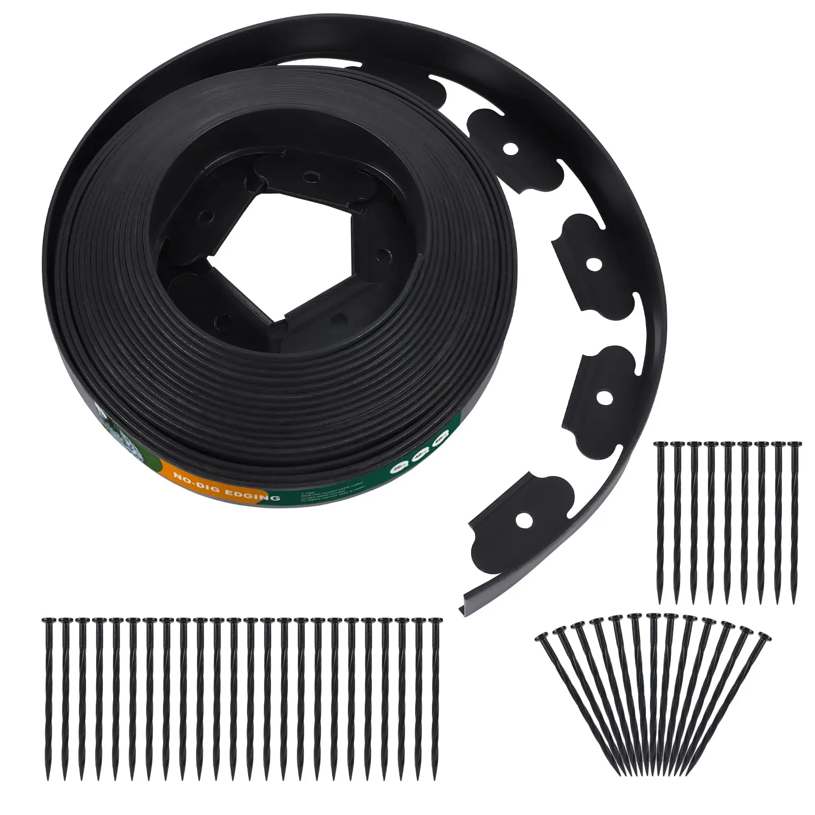 A ANLEOLIFE 60FT Landscape Edging Kit with Spikes, 2" Tall Plastic Lawn Border, Flexible Grass Barrier for Flower Beds Yard Pathway, Available in 20FT / 40FT / 60FT