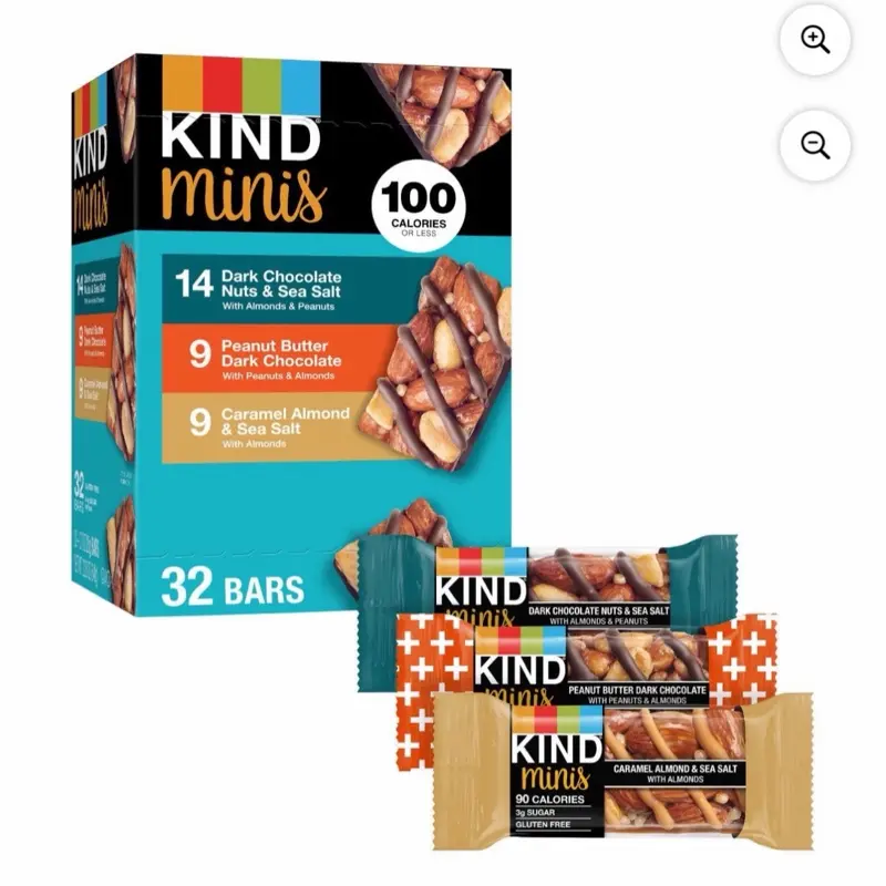 KIND Snacks Crispy Mini Nut Bar Variety Pack - Puffed Crisp, Contains Gluten, 85g, 32 ct.