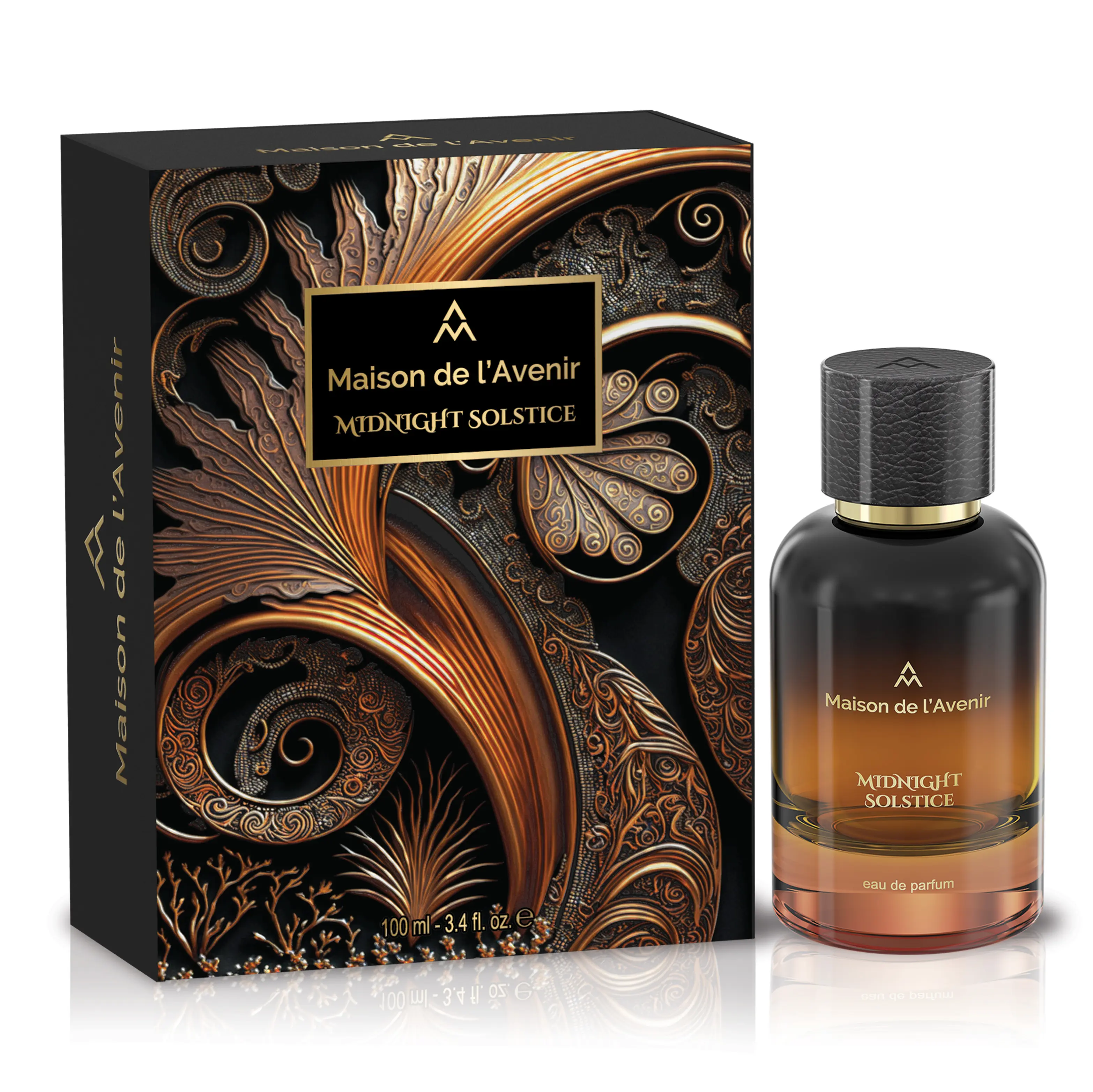 Maison de l'Avenir Midnight Solstice EDP - Long-Lasting Unisex Oriental Woody Perfume, 100 ml Single Item - Christmas Gift with Magnolia, Leather Oud, Cambodian Oud Notes, 100Ml, Bottle, Contains Alcohol, Liquid, Regular Edition