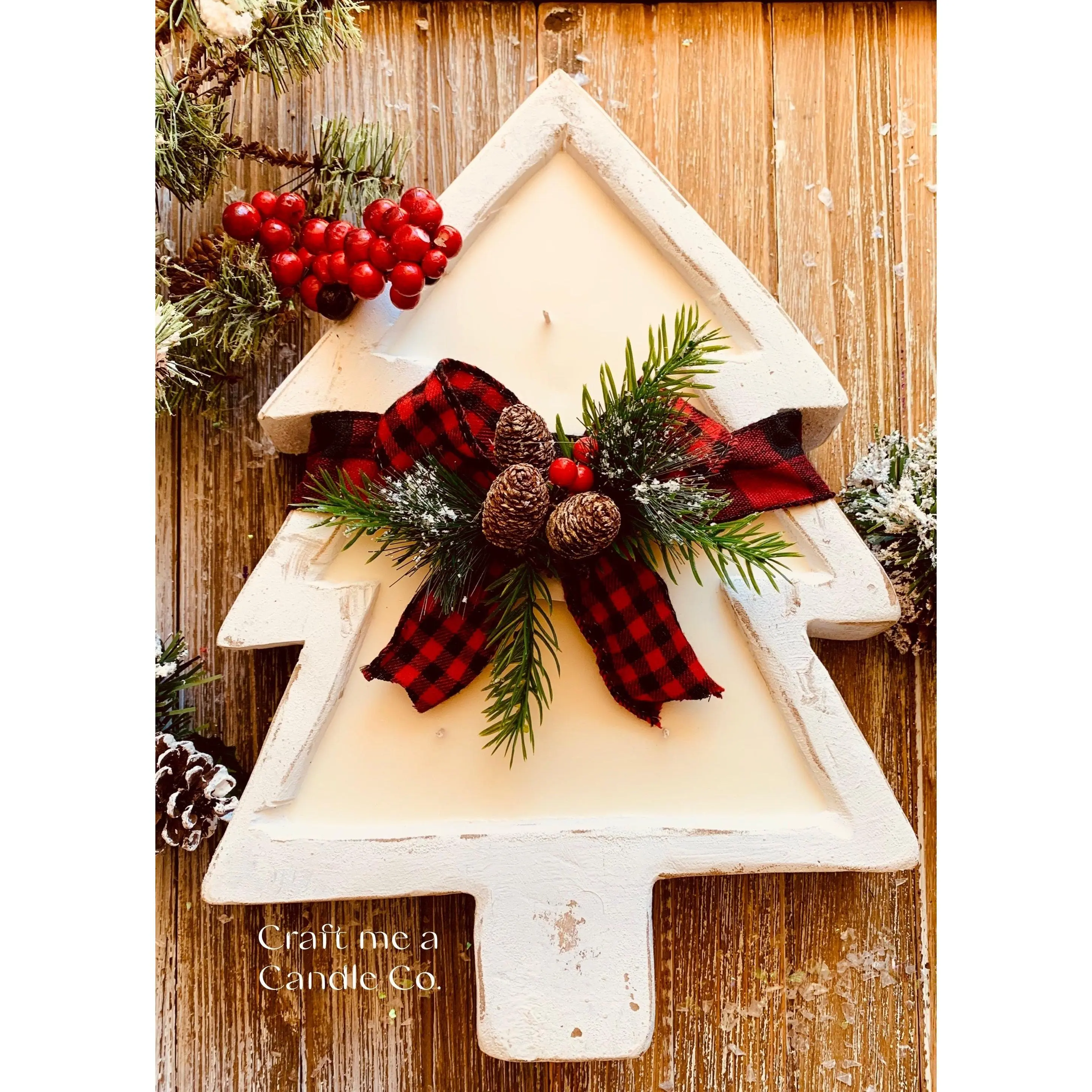 Christmas Tree Wood Dough Bowl Candle -Large Christmas Candle