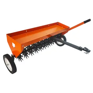 40-Inch Tow Behind Manual Spike Aerator – Heavy Duty Steel Teeth, Adjustable Handle, Transport Wheels, Tray for Soil Aeration – Farm, Lawn & Garden Machinery Accessory, Orange 40-Inch Tow Behind Manual Spike Aerator