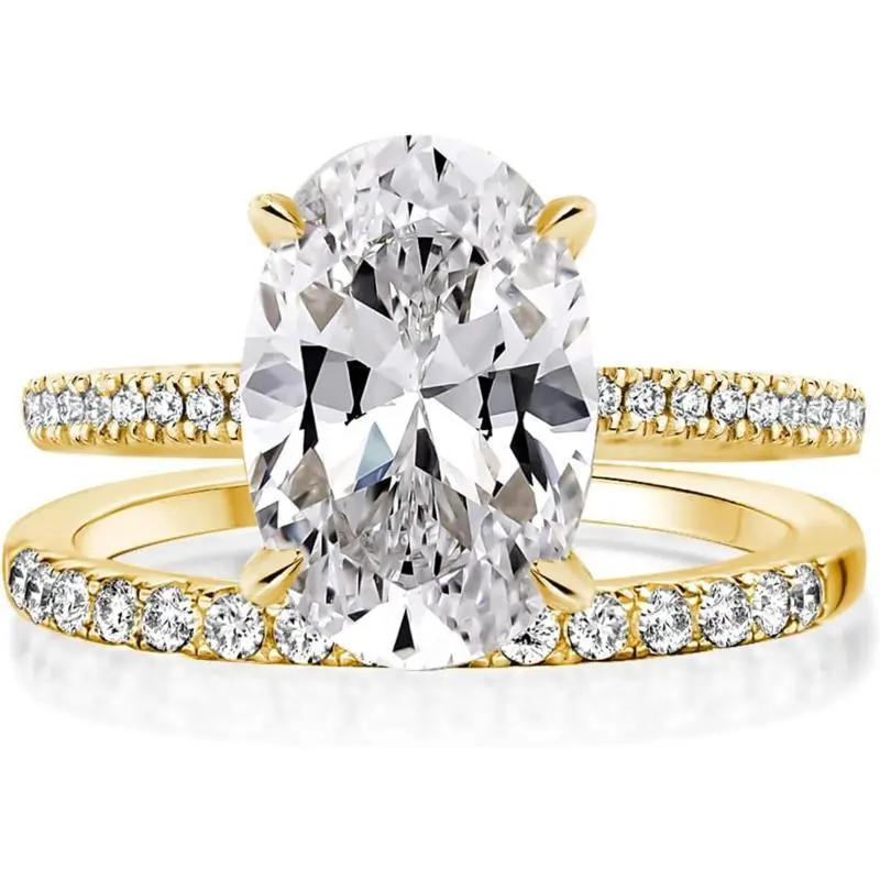 4.5 carat oval cut moissanite engagement ring, low allergenic plated 18K gold set in 925 sterling silver, anniversary and promise gift marlon engagement rings