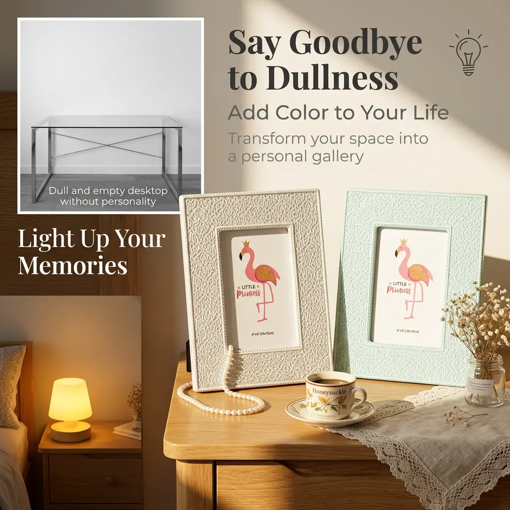 Simple Style Ceramic Picture Frame 4x6 inches Double-color Elegant Ceramic for Precious Memories Desktop  Decor Little Princess Theme（Random color)