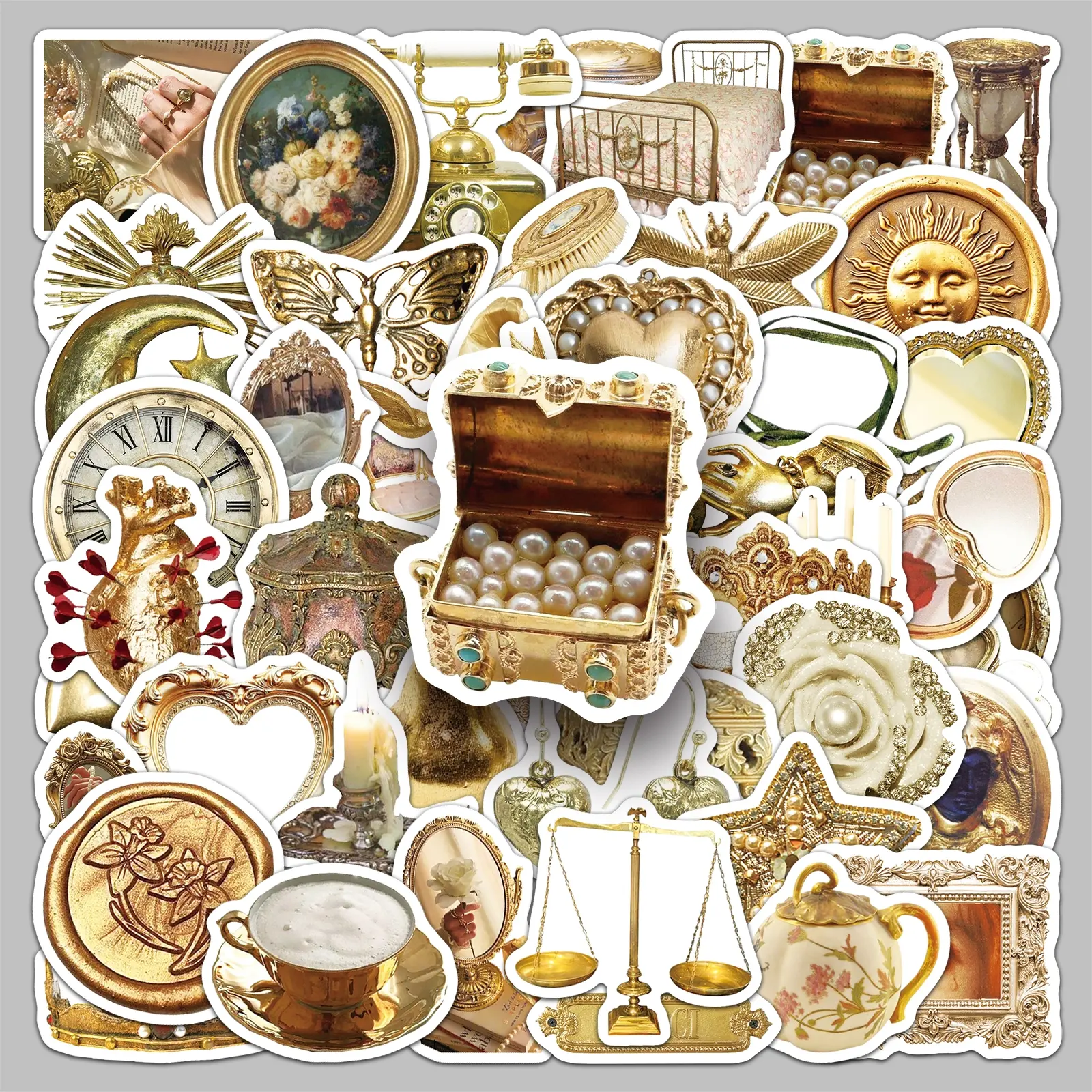 50pcs retro gold cartoon trend diy stickers scooter storage box computer creative waterproof decorative stickers