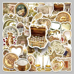 50pcs retro gold cartoon trend diy stickers scooter storage box computer creative waterproof decorative stickers