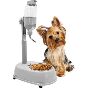 Dog Water Feeder Bottle with Stand, Dispenser Automatic Water Food Bowl for Cage Leak-Proof No-Drip Adjustable Raised Pet Slow Water Bottle Dog Kennel Durable Drinker Container