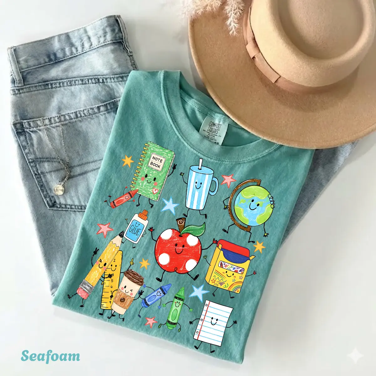 Comfort Colors School Supplies Shirt, Crayon Apple Pencil Tee, Back To School Graphic T-Shirt, Teacher Shirt, Classroom Gift Apparel for Women Men