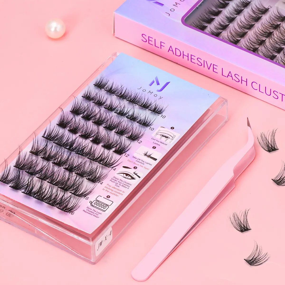JoMay Beauty Self-Adhesive Eyelash Clusters, Glue-Free False Eyelashes with 24H Waterproof Hold, Soft & Lightweight DIY Lashes for Sensitive Eyes, False Eyelashes & Adhesives