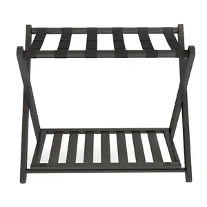 Luggage Rack Foldable Thickened Bamboo Suitcase Stand with Storage Shelf for Hotel Bedroom Guest Room