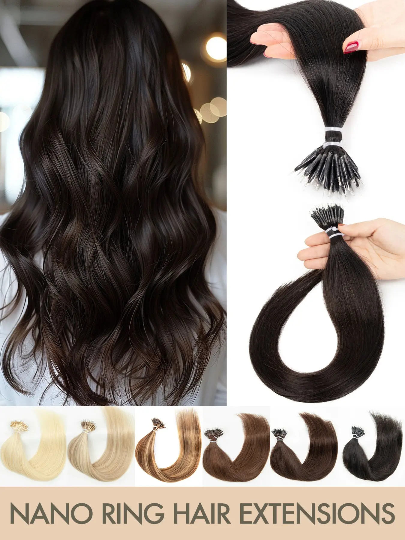 Nano Ring & Bead Loop Cold Fusion Human Hair Extensions, 12-22 Inches 50 Strands Pre-bonded, Micro Nano Bead Loop Style Cold Fusion Nano Tip Hair Extensions, Women's Exclusive Daily Versatile Style, Seamless Invisible & Natural Scalp-fit, All Occasions Un