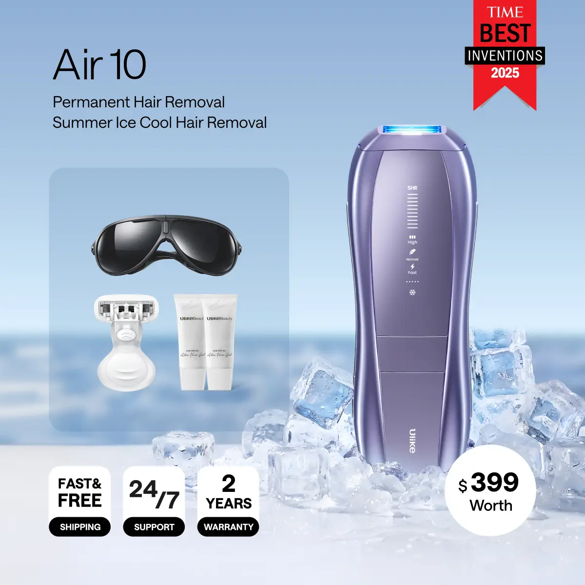 【Super Brand Day】Ulike Air 10 IPL Hair Removal Device - IPL Depilator with Ice-Cooling Contact, Dual Lights, Skin Sensor, SHR Mode, Antibacterial Feature, Exfoliating Support & Moisturizing Benefits for Beauty & Personal Care