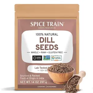 SPICE TRAIN Dill Seeds (397g/14oz) Non GMO, Gluten Free, 100% Raw, Sourced from India, For Cooking, Drinks, Packed in Resealable Ziplock Pouch | For Pickling