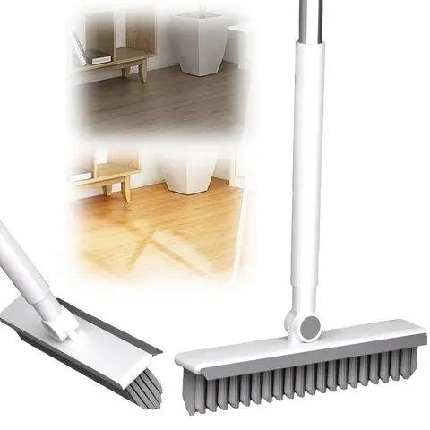 Floor Scrubbing Brush with 41" Adjustable Long Handle, 2026 New Grout Brush with Squeegee, Multifunctional V-Shape Cleaning Brush, Heavy Duty Wall Cleaning Brush for Bathroom (White)