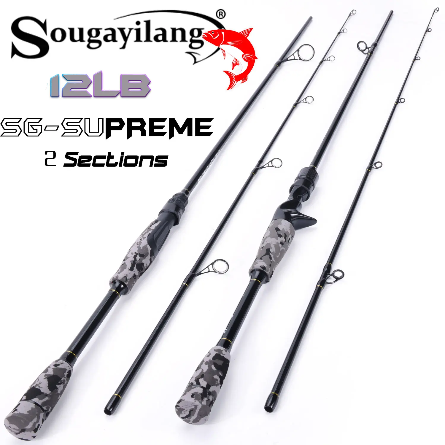 SOUGAYILANG 2-Pc 6.7ft Graphite Fishing Rod Set - Spinning & Casting Poles, Camouflage EVA Handle, Compact Portable, Durable and Performance, Beginner-Friendly Travel Rod for Bass Fishing (Versatile Use), Camouflage Handle