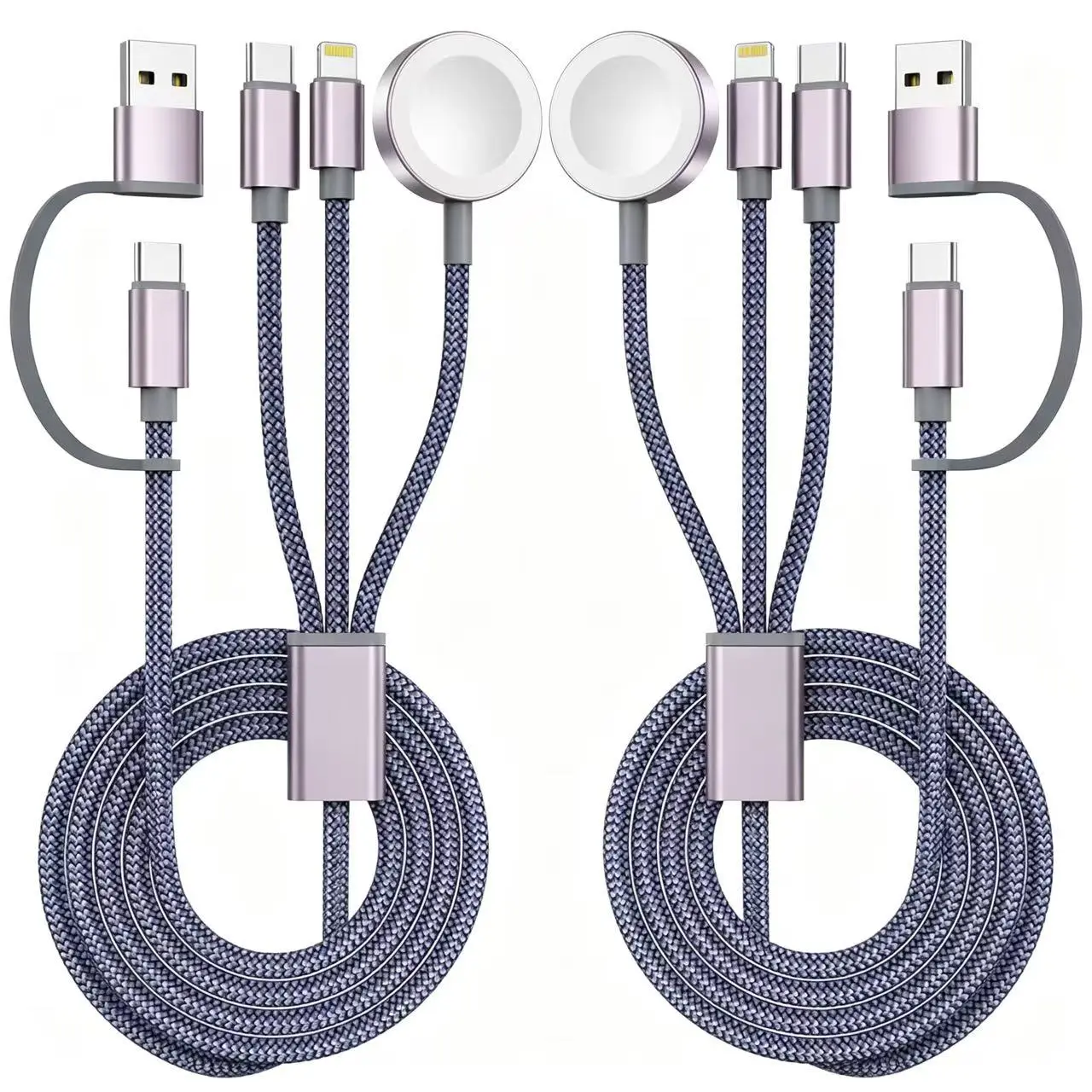 2Pack 3-in-1 USB A & USB-C Travel Charging Cable - Electronic Multi Charger Cord for Smartphone, Cellphone, Mobile Device, iPhone, Smart Watch, Tablet, Laptop, Cruise Travel Essentials, Portable Dock