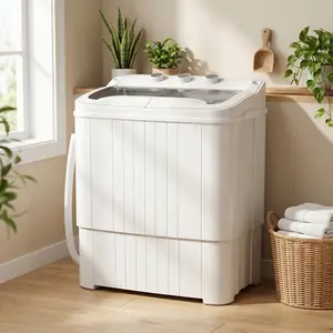 INTERGREAT 16LBS Twin Tub Semi-Automatic Washing Machine, 16Lbs Total Capacity 9.6Lbs Wash + 5.4Lbs Spin Dry,  Compact Laundry Washer for Apartment, Dorm, RV, Camping, Household Daily Use，grey