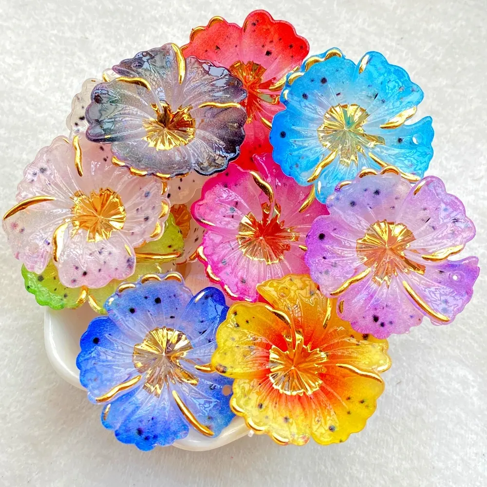 10 piece set of acrylic cute 3D sparkling colorful flower flat back rhinestone pendant with single hole, suitable for scrapbook DIY beading jewelry craft decoration beads, DIY Craft Embellishments, Christmas, Valentine's Day and New Year gifts, Art Charms