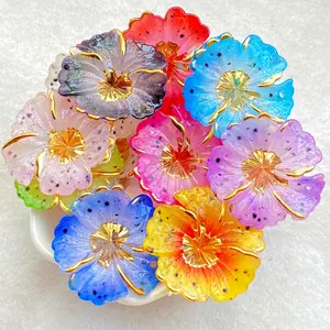 10 piece set of acrylic cute 3D sparkling colorful flower flat back rhinestone pendant with single hole, suitable for scrapbook DIY beading jewelry craft decoration beads, Christmas, Valentine's Day and New Year gifts, Art Charms
